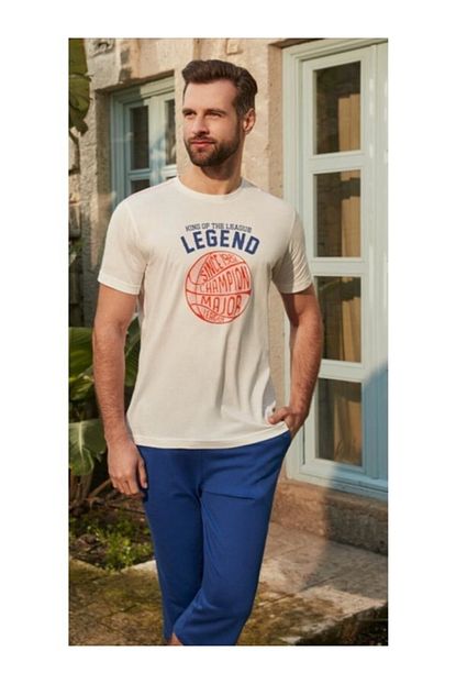 Eros Erkek Ekru Kaprili Pijama Takimi 26130 Trendyol