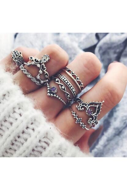 Playseba Mor Tasli Trend Antik 10 Adet Yuzuk Seti Trendyol
