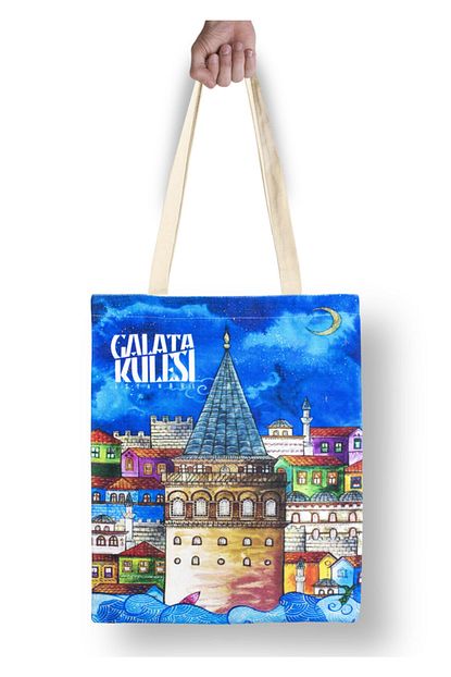 Desenblue Kadin Mavi Istanbul Desen Baskili Yikanabilir Kalin Kanvas Kumas Bez Canta Trendyol