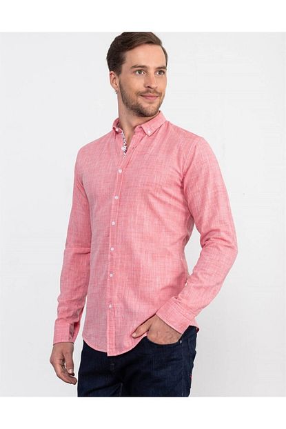 Tudors Erkek Pembe Slim Fit Yazlik Keten Gomlek Trendyol