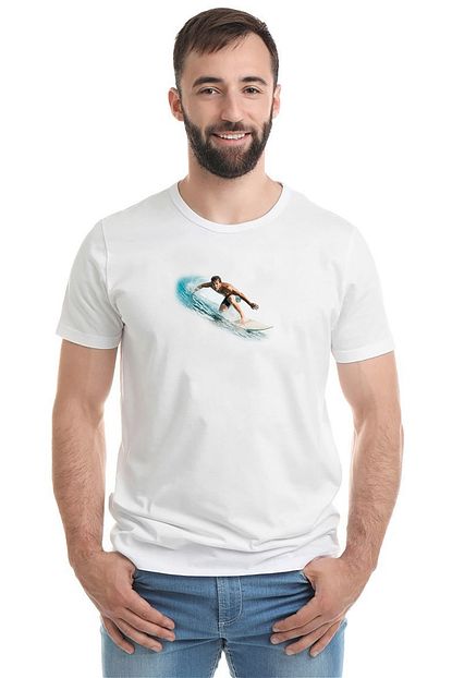 Collage Waves Sorf Baskili Beyaz Erkek Orme Tshirt T Shirt Tisort T Shirt Trendyol