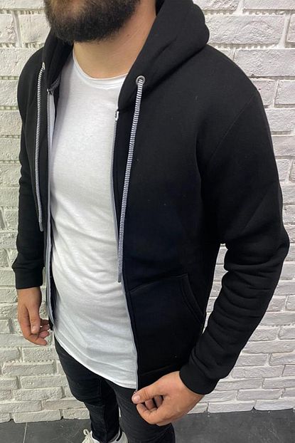 Humen Erkek Siyah Kapusonlu Fermuarli Sweatshirt Trendyol