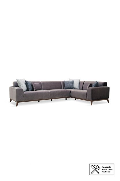 Enza Home Netha Yatakli Sag Kose Takimi Gri Kadife Kumas Trendyol