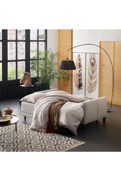 Enza Home Smart 2 5 Lu Yatakli Koltuk Acik Gri Keten Kumas Trendyol