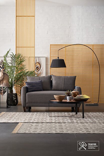 Enza Home Smart 2 Li Yatakli Koltuk Kahve Mavi Keten Kumas Trendyol