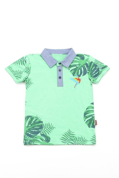 Kidjunior Erkek Bebek Acik Yesil Polo Yaka Yaprak Desenli Tisort Trendyol