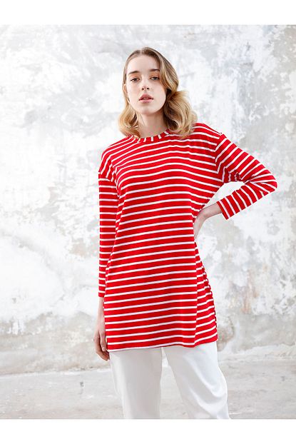 Rabiaca Kadin Kirmizi Cizgili Sweatshirt Trendyol