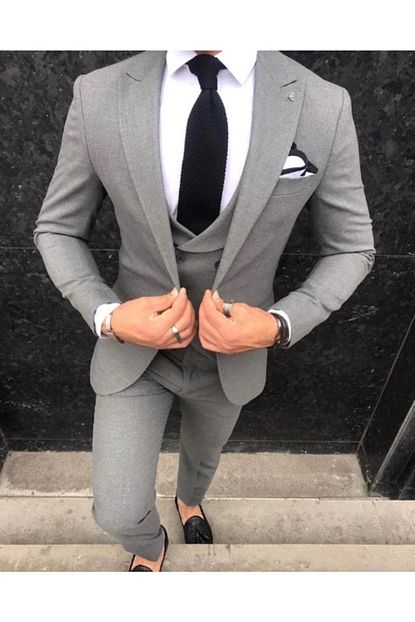Marka Krali Erkek Gri Italyan Yelekli Slim Fit Takim Elbise Trendyol