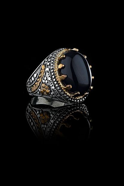 Elika Silver Rch2223 Hasir Ve Cicek Motifli Akik Tasli 925 Ayar Erkek Gumus Yuzuk Trendyol