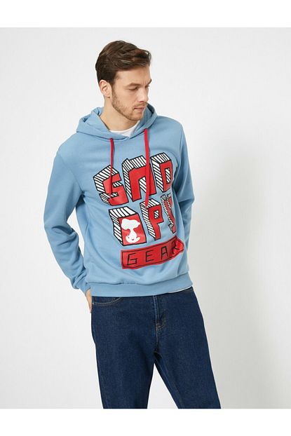 Koton Erkek Mavi Snoopy Lisansli Baskili Kapusonlu Sweatshirt Trendyol