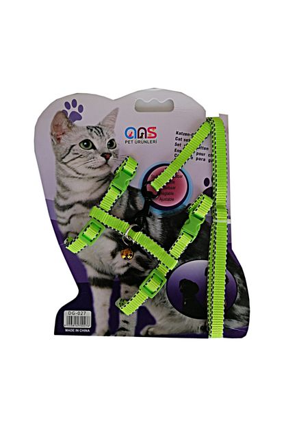 Ans Cizgi Islemeli Kedi Gogus Bel Tasmasi Dokuma Yesil 20 32 Cm Trendyol