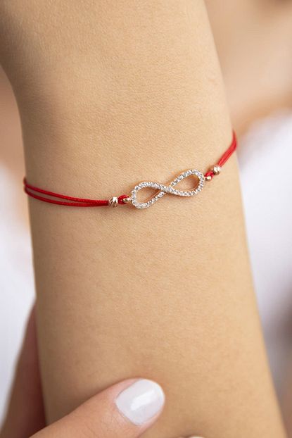 Elika Silver Sonsuzluk Model Kirmizi Ipli 925 Ayar Gumus Bileklik Trendyol