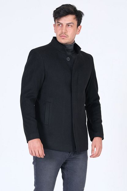 Atakgiyim Slim Fit Dik Yamac Yaka Siyah Kase Erkek Kaban Trendyol