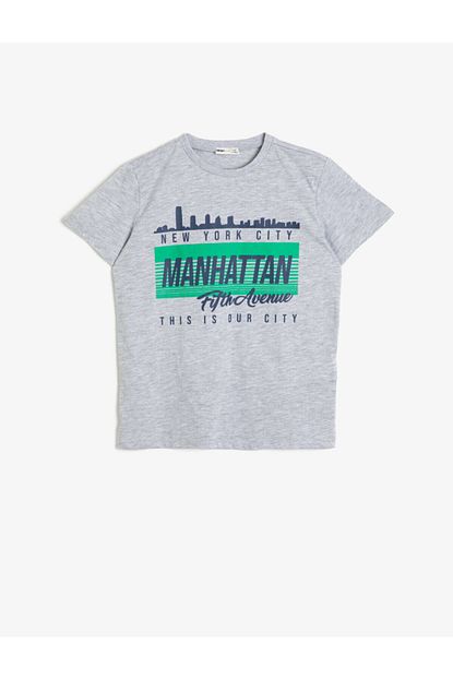 Koton Kids Erkek Cocuk Gri Baskili Pamuklu Kisa Kollu Bisiklet Yaka T Shirt Trendyol