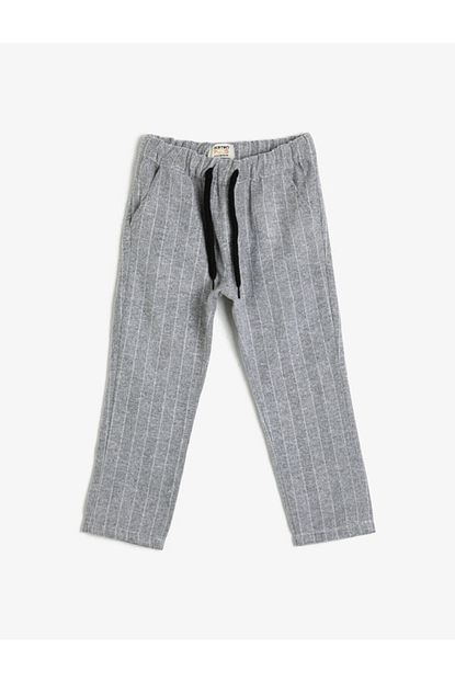 Koton Kids Erkek Cocuk Gri Cizgili Kumastan Beli Lastikli Ve Kordonlu Pantolon Trendyol