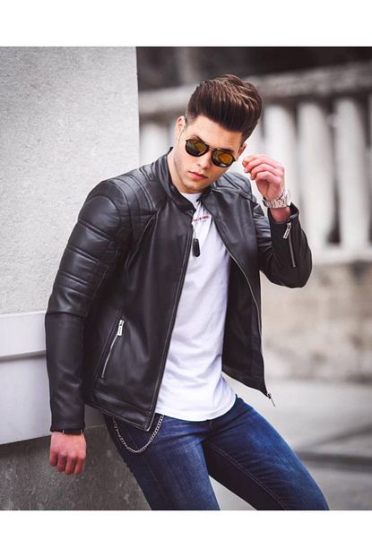 Denim Yeni Sezon Siyah Erkek Deri Ceket Trendyol