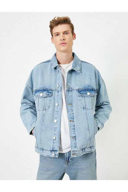 Koton Erkek Mavi Dugmeli Oversize Fit Jean Ceket Trendyol