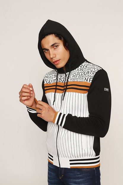 Club Ju Erkek Siyah Hardal Renk Kapsonlu Fermuarli 3 Iplik Sweatshirt Trendyol