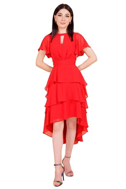 Springstore Kirmizi Midi Boy Sifon Elbise Trendyol