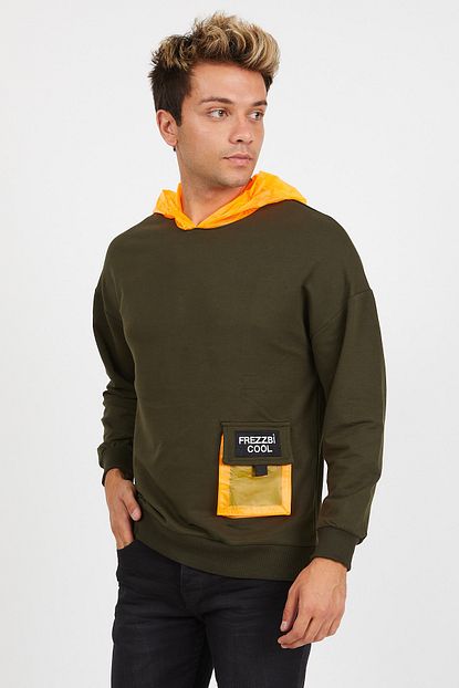 Frezzbi Erkek Haki Neon Seffaf Kapusonlu Sweatshirt Trendyol