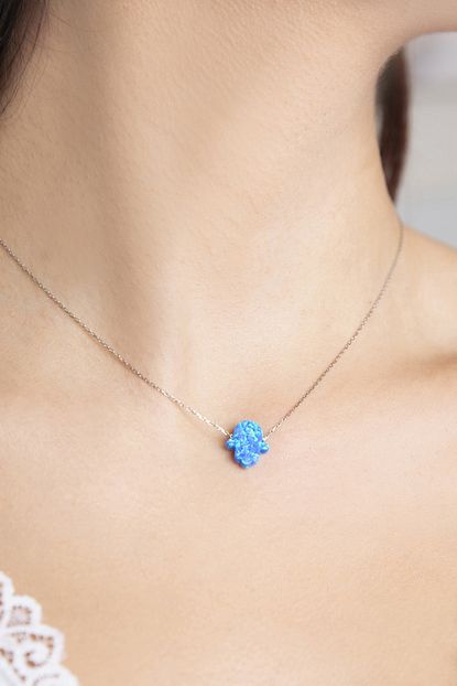 Elika Silver Opal Tas Fatma Ana Eli Figurlu 925 Ayar Gumus Kolye Trendyol
