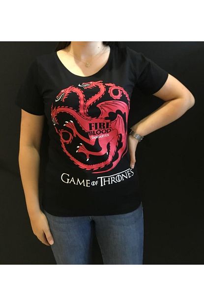 Panda Kadin Siyah Game Of Thrones Baskili T Shirt Trendyol