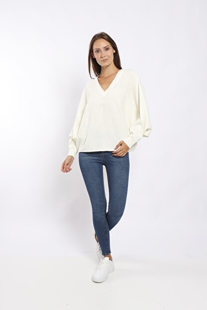 Yarasa Kol Zara Model Beyaz Bluz