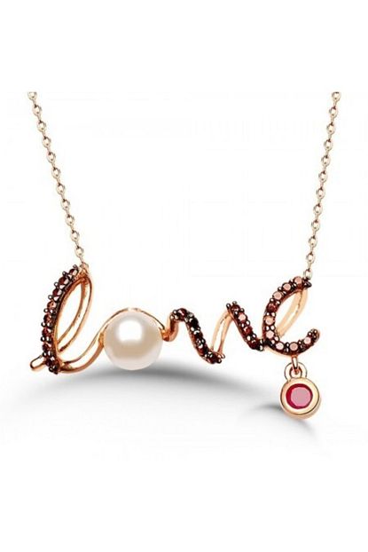 Merishopping Erkek Pembe 925 Ayar Gumus Incili Love Yazili Kolye Trendyol