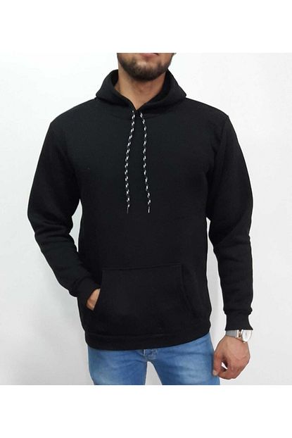Youwinner Erkek Siyah 3 Iplik Sardonlu Pamuklu Hoodie Sweatshirt Trendyol