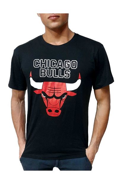 Youwinner Erkek Siyah Chicago Bulls Baskili Gunluk T Shirt Trendyol