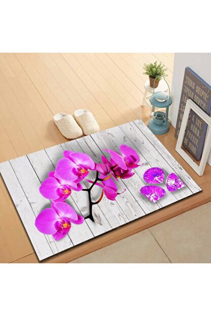 Redhome Hali Beyaz Ahsap Orkide Desenli Paspas Trendyol