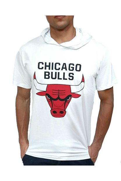 Youwinner Erkek Beyaz Chicago Bulls Baskili Gunluk Kapsonlu T Shirt Trendyol