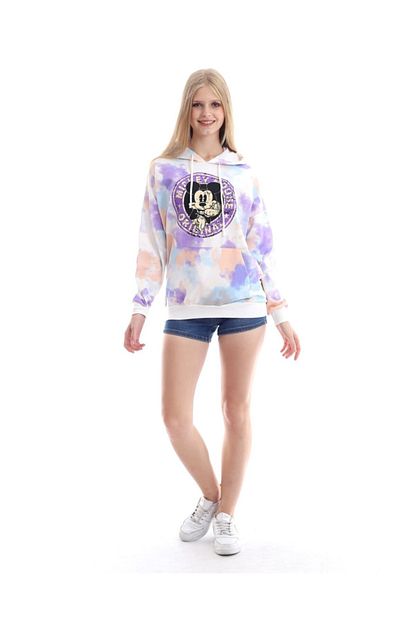 Bunu Gonder Kadin Renkli Batik Desen Kapsonlu Sweatshirt Trendyol