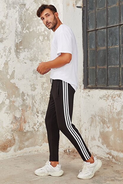 Onlycool Erkek Siyah Uc Seritli Boru Paca Jogger Esofman Alti Trendyol
