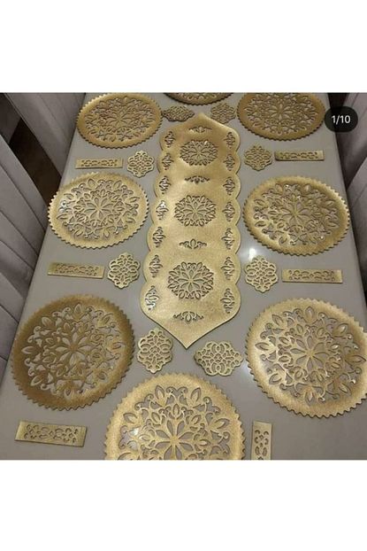 Sehara Runner Sunum Takimi Masa Ortusu 8 Kisilik 25 Parca Altin Renk Topkapi Modeli Trendyol