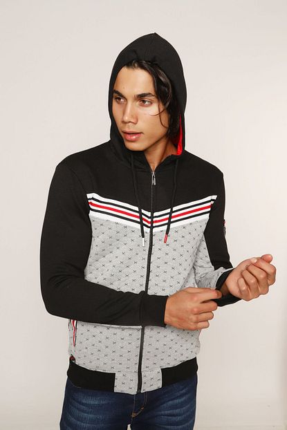 Club Ju Erkek Gri Kapusonlu Fermuarli 3 Iplik Sweatshirt Trendyol
