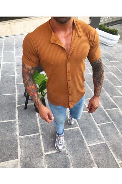 Snazzy Erkek Taba Kisa Kollu Gomlek Trendyol