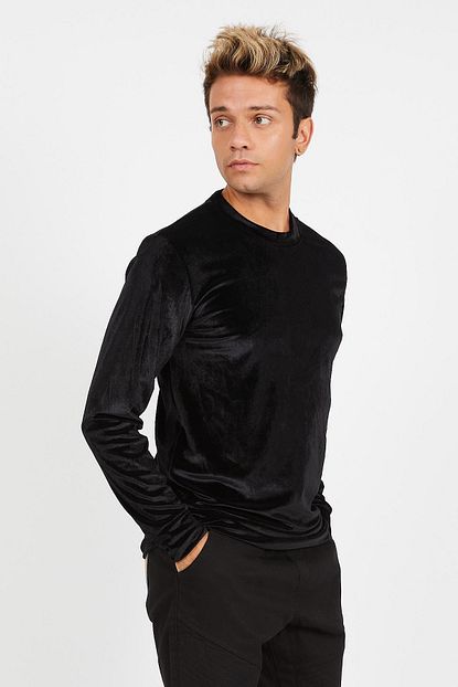 Blof Erkek Siyah Kadife Sweatshirt Trendyol
