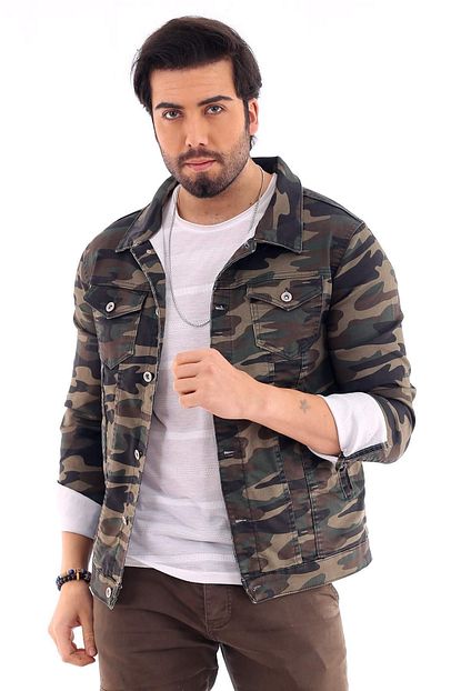 Damga Jeans Erkek Kamuflaj Kot Ceket Trendyol