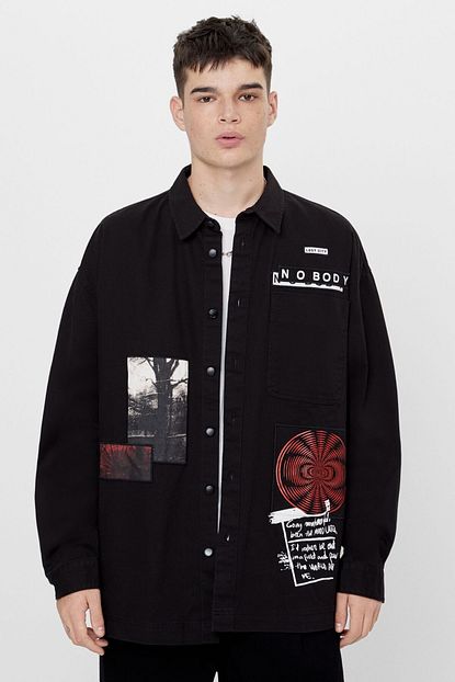 Bershka Erkek Siyah Desenli Ince Ceket Trendyol