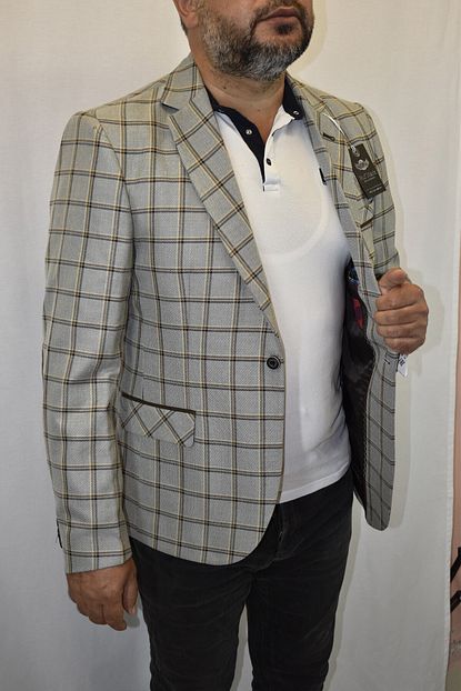 Rufmark Collection Erkek Turkuaz Kahve Cizgili Ekose Ceket Trendyol