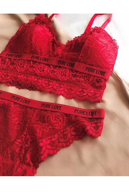 Koza Kadin Kirmizi Dantel Bralet Takim Trendyol
