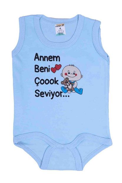 Fiyonkx Erkek Bebek Mavi Pamuklu Citcitli Annem Beni Cok Seviyor Baskili Sifir Kol Zibin Trendyol