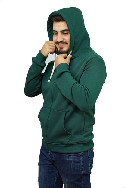 Og Casual Erkek Yesil Fermuarli Kapusonlu Sweatshirt Trendyol