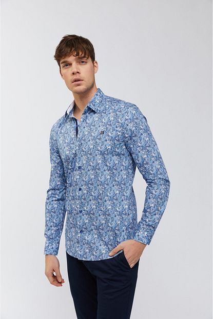 Avva Erkek Mavi Baskili Klasik Yaka Slim Fit Gomlek A91y2092 Trendyol