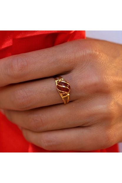 Bayar Gold Kafesli Kirmizi Akik Yuzuk Trendyol