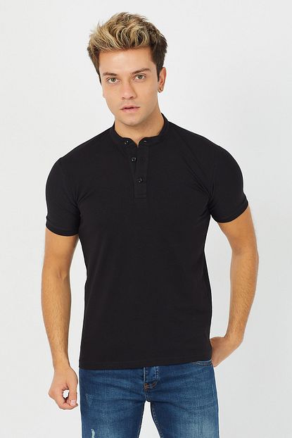 Tarz Cool Erkek Siyah Hakim Yaka Pamuklu Likrali T Shirt Ht001r03 Trendyol
