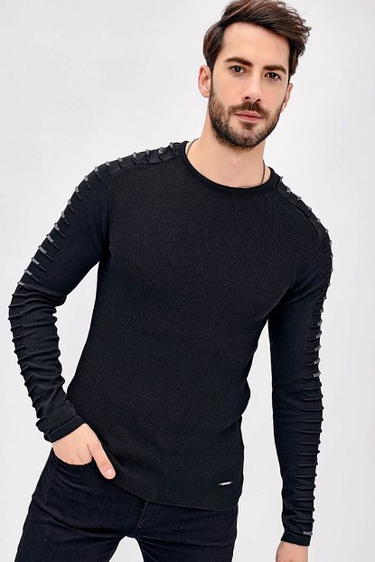 sateen erkek siyah celik orgu triko kazak 116 1780 fiyati yorumlari trendyol