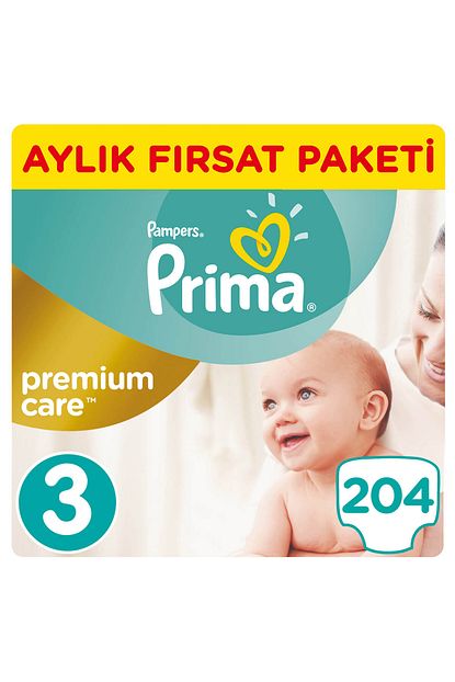 prima bebek bezi premium care 3 beden midi aylik firsat paketi 204 adet fiyati yorumlari trendyol