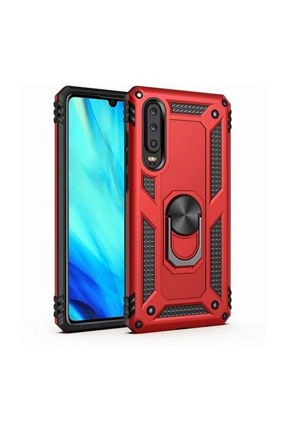 huawei p30 pro cift katmanli yuzuklu tank kilif kirmizi